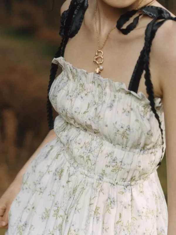 Brock Collection x H&M CONSCIOUS Cream Floral Black Bow Detail Tie Dress XS - Image 2