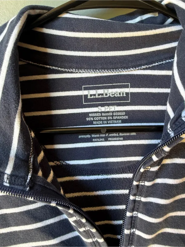 L.L.Bean Navy White Striped Full Zip Jacket Women’s Small Blue Size L - Image 3