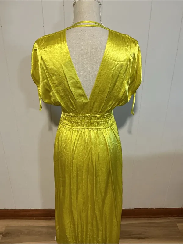 Anthropology Yellow V-Neck Satin Maxi Dress - Image 6