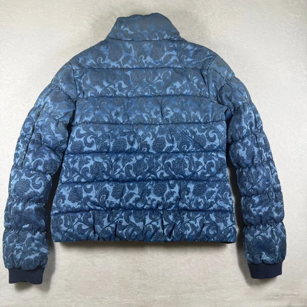 Guess Womens Blue Floral Damask Puffer Jacket Full Zip Quilted Coat Large L - Image 10