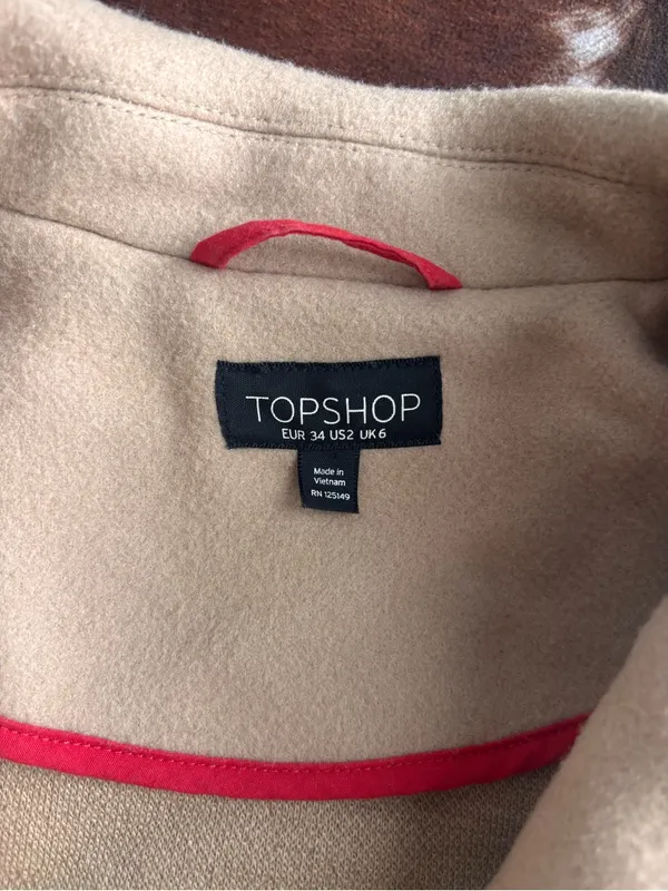Topshop tan Long Tailored pea coat - Image 2