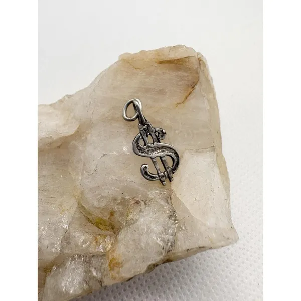 Vintage Sterling Silver Dollar Sign Charm 925 Money Symbol‎ Pendant Y2K Business - Image 2