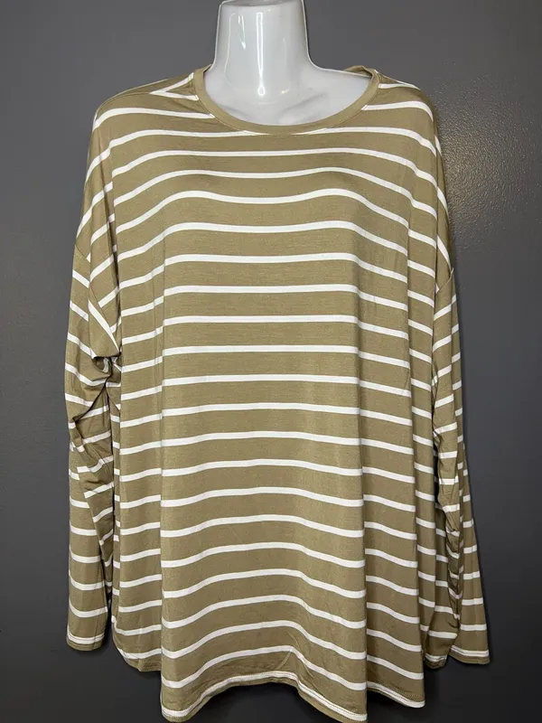 Gap Shirt Womens XXL Beige White Stripe Crew Neck Long Sleeve Jersey Top - Image 2