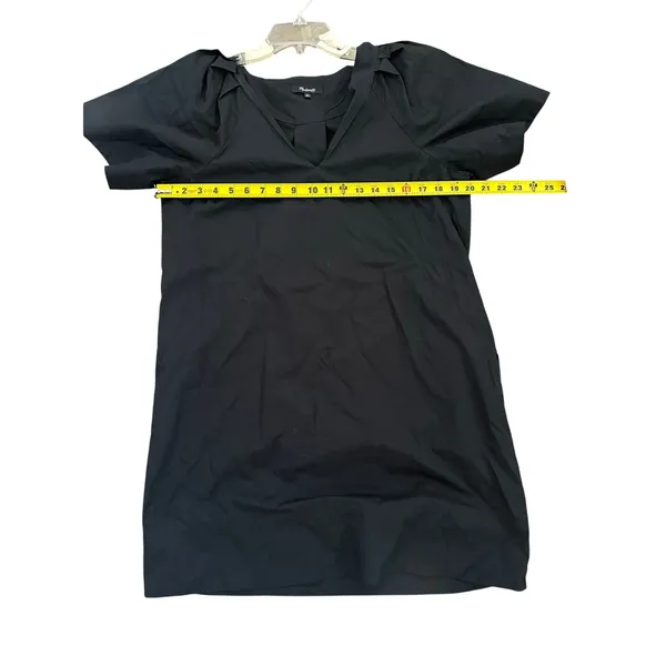 Madewell Dress Black V-Neck Puff Sleeve Mini Shirt dress size medium - Image 5