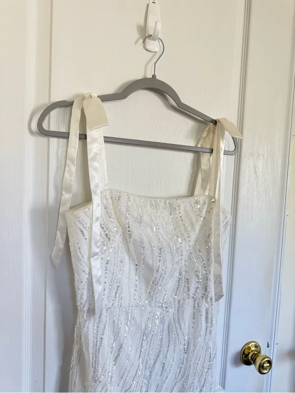 ML Monique Lhuillier Sequin Tie Shoulder Bridal Dress - Image 3