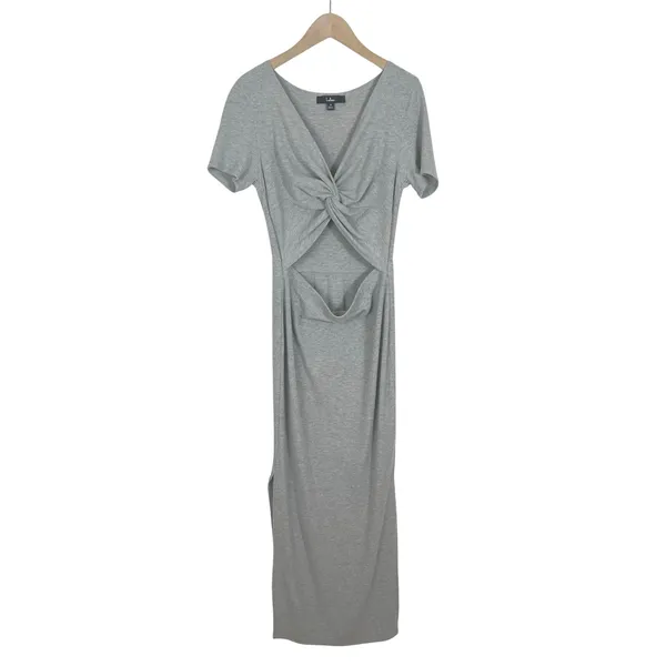 Lulus Twist Front Cut Out Midi Dress in Heather Gray Size Medium - Image 2