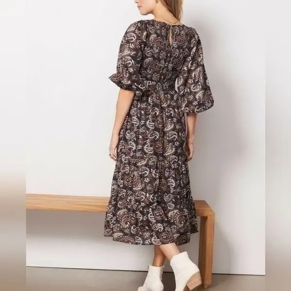 Cleobella Carly Paisley Dress Smocked Pockets XL Avalon Black - Image 4