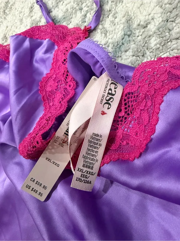 Victoria’s Secret Satin Lace Trim Slip Dress XXL Purple Pink NWT - Image 4