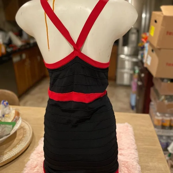 Say What Medium Black Red Bandage Bodycon Mini Dress Criss Cross Back Clubwear - Image 4