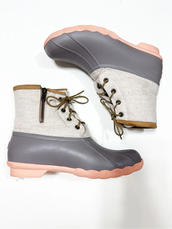 Sperry Top Sider Saltwater Duck Boot Rain Boot Pop Linen Rose Gray Pink Size 8.5 - Image 2