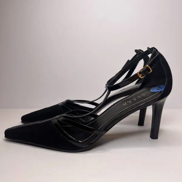 Vintage Y2K Lauren Ralph Lauren Winona Heels 7.5B Black T Strap Pointed Toe - Image 7