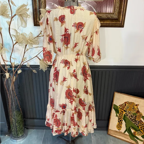Fate Floral Ruffle Shoulder Puff Sleeve Tiered Midi Dress Size M 🧡🍄 - Image 6