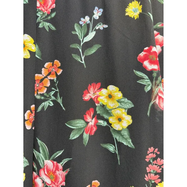 Forever 21 Contemporary Black Floral Maxi Dress Ruffle Tie Back Slit Small - Image 4