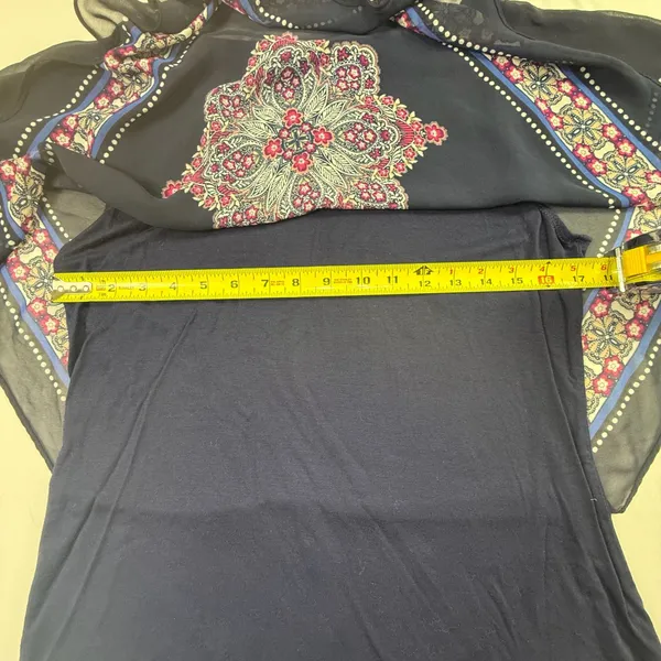 Apt. 9 Women's Navy Blue Floral Medallion Chiffon Layer Overlay Tank Top Size L - Image 7