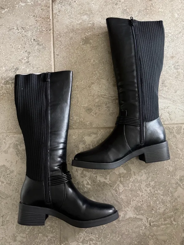 Lifestride Brighton Black Leather Knee-High Riding Boots in Black, Size 8, NEW - Image 4