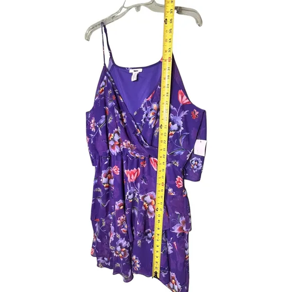 Bar III Dress Women's XL Purple Floral Cold Shoulder Ruffle Fit & Flare Sundress - Image 9