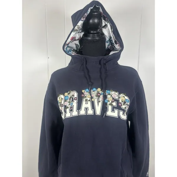 Atlanta Braves New era floral Spellout hoodie embroided Navy baseball spring M‎ - Image 2