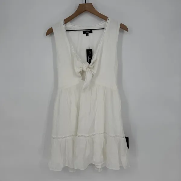 Lulus Lively Beauty White Tie-Front Tiered Mini Dress Size M‎ - Image 3