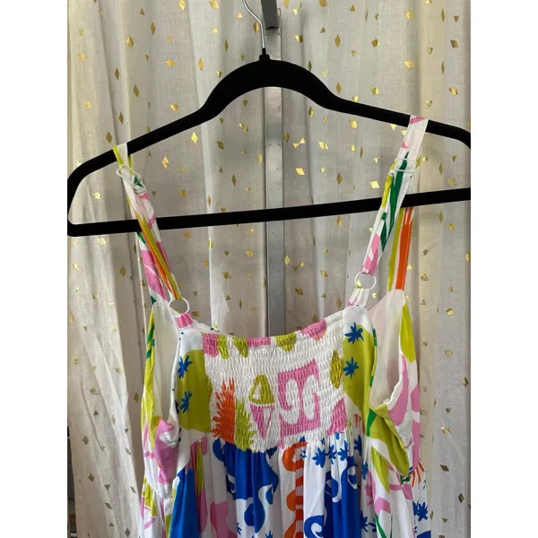 Paper Heart Women's Square Neck Colorful Tropical Summer Pockets Maxi Dress L - Image 6