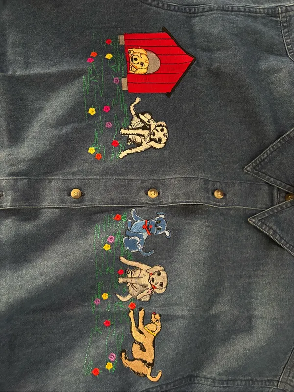 Embroidered Dog Denim Button-Up Shirt - Navy - Image 3