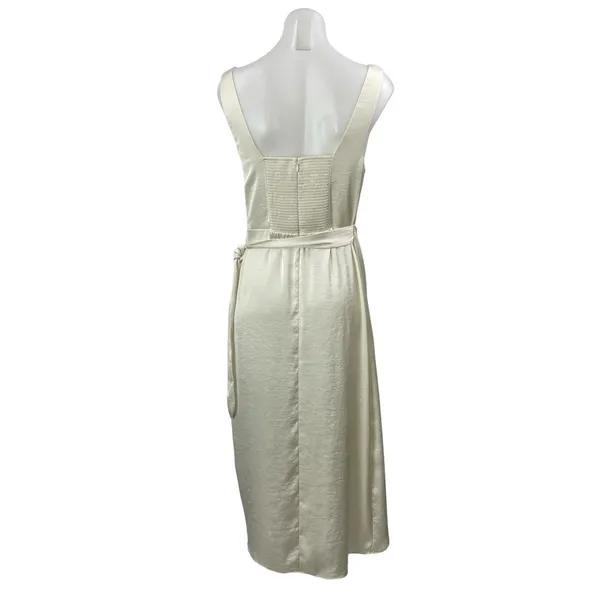 Aritzia Wilfred Saturn Womens Cream Sleeveless Satin Draped Wrap Midi Dress Sz 8 - Image 3