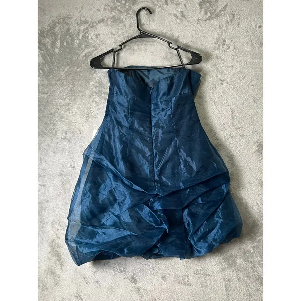 Jessica McClintock Gunne Sax Blue Strapless Rosette Bubble Hem Party Dress New - Image 3