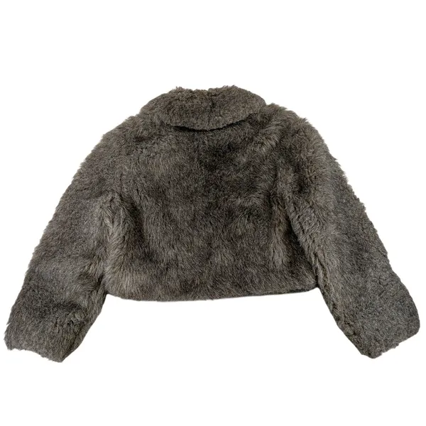 Vintage Brown Faux Fur Cropped Jacket Zip Up Collared Coat Womens Small 60s 70s - Image 2