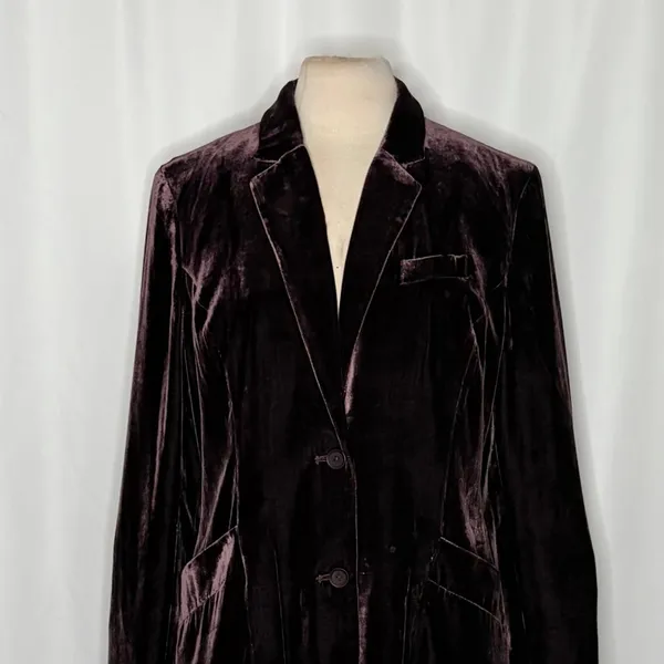 SUNDANCE Purple Silk Velvet Sofia Boyfriend Blazer Jacket Two Button Solid 10 - Image 3