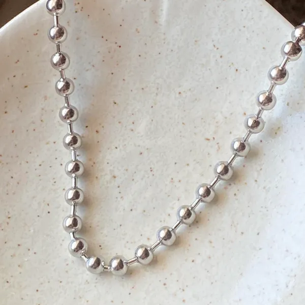 Handmade grunge y2k stainless steel big ball chain simple necklace💛 - Image 5