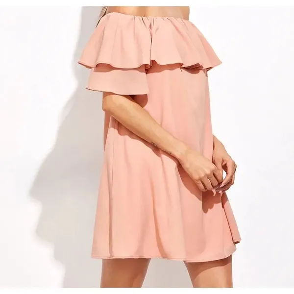 ✨Pink Off The Shoulder Ruffle Dress✨ Orange Size M - Image 4
