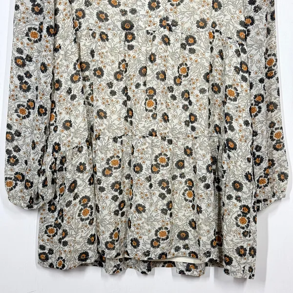 Melloday Babydoll Tunic Top Womens Size Small Tan Floral V-Neck Long Sleeve Boho - Image 4