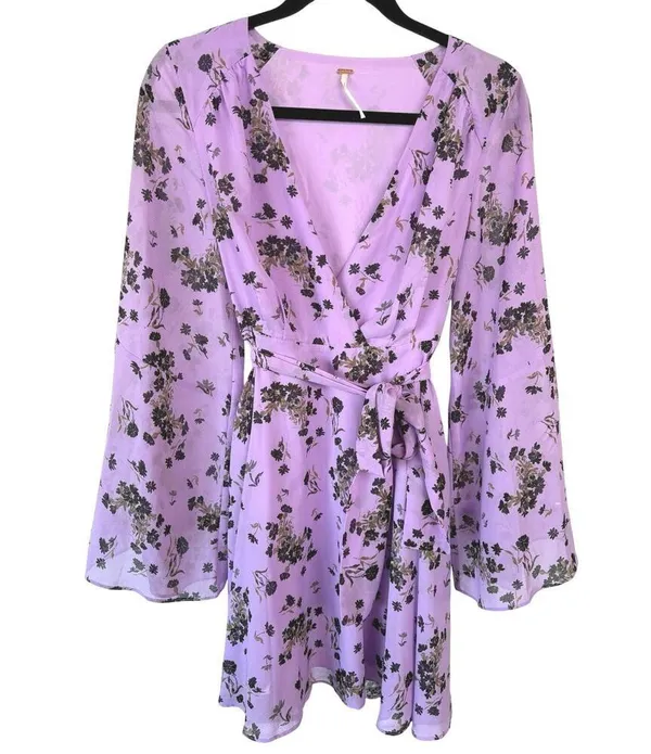 Free People Lilou Wisteria Boho Floral Bell Sleeve Floral Spring Mini Dress - Image 2