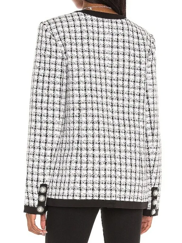 Lovers Friends Lucca Jacket Black White Metallic Sparkly Plaid Tweed Blazer Coat - Image 3