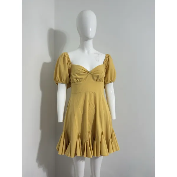 The Vintage Shop Women’s Cottagecore Dress Mustard Puff Sleeve Open Back M NWOT - Image 3
