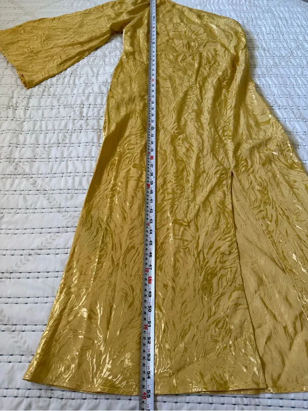 NWT H&M Gold Metallic Jacquard One Shoulder Open Back Maxi Dress M Y2K Glam - Image 9