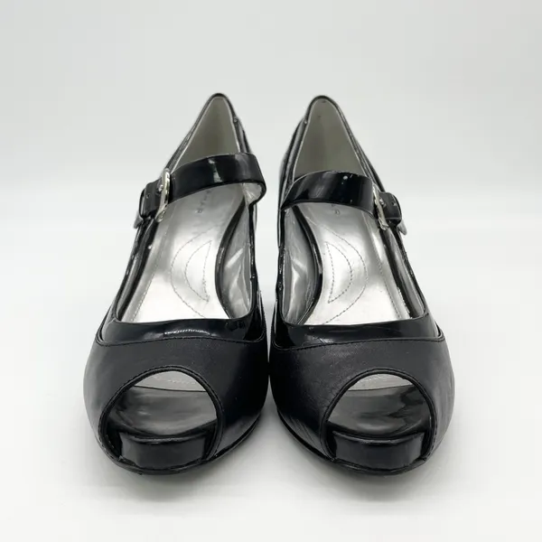 Tahari Womens Mary Jane Helen Heels 7.5 Black Pumps Evening Peep Toe Timeless‎ - Image 2