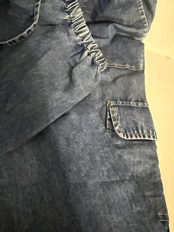 indulge Blue Denim Strapless Jumpsuit with Smocked Waist - Image 2