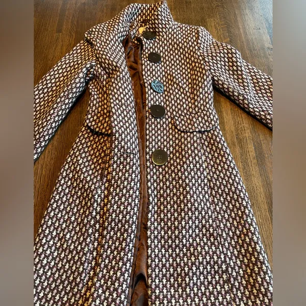Urban Behavior Wool Peacoat Cream Brown Purple Classic Preppy size xs - Image 5