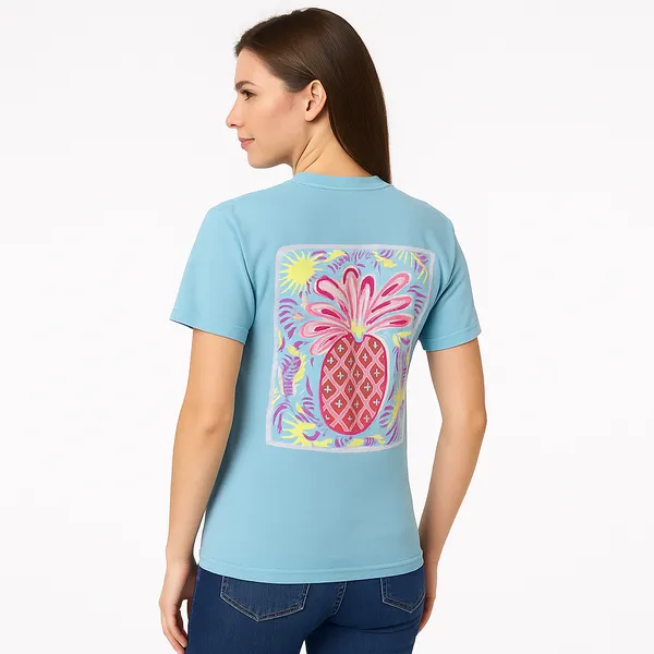 Southern Fried Cotton TShirt Womens Size Small Light Blue Casual Coastal‎ - Image 2
