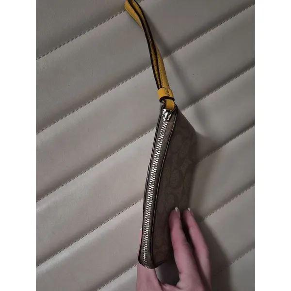 Coach Signature Canvas Wristlet with Yellow Leather Trim - Image 6