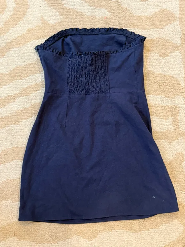 Navy Strapless Ruffle Mini Dress Size S Blue - Image 5