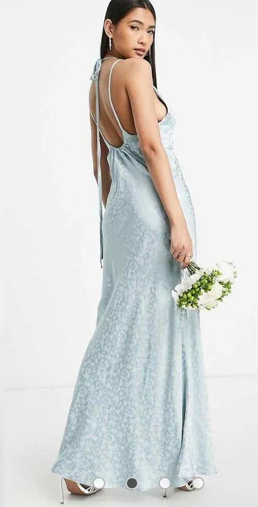 Topshop Heart Jacquard Satin Slip Maxi Dress Blue Size 14 - Image 4