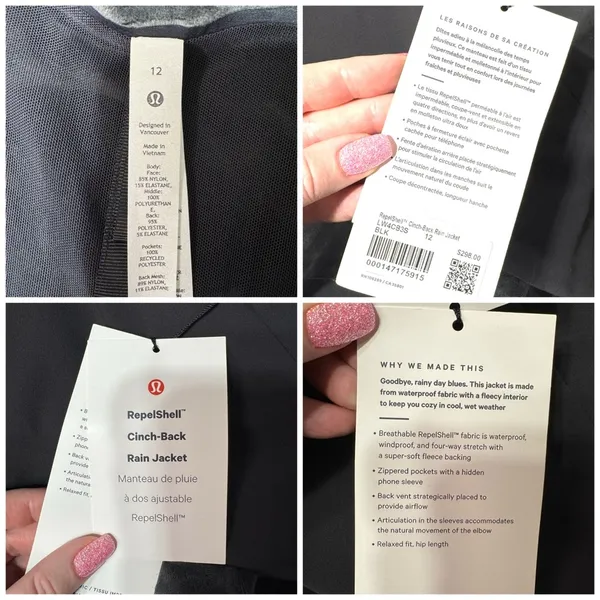 Lululemon RepelShell Cinch Back Rain Jacket Waterproof Windproof Velour Lined 12 - Image 13
