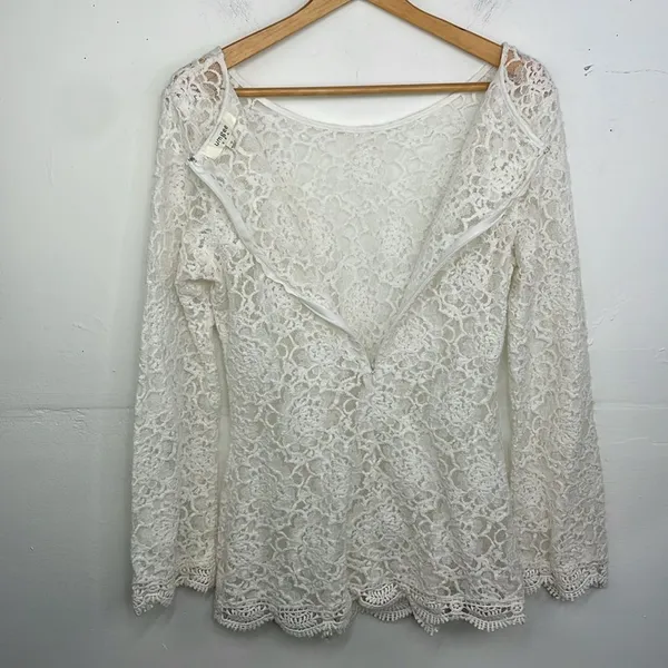 Umgee Lace Top Womens Scalloped Hem Boho Top Size Small Ivory White - Image 9
