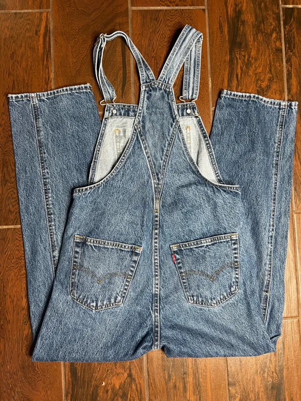 Levi’s Premium Dark Denim Wash Straight Leg Jeans Overalls Womens Size XS - Image 4
