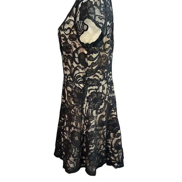 Vtg Black Lace Dress Lined Tulle USA XL Whimsy Goth Punk A-line Holiday LA Scala - Image 4