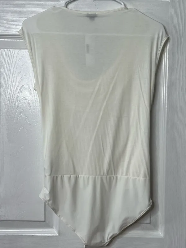 J.Crew 365 Ivory Cowl Neck Bodysuit S Draped Sleeveless Minimalist Quiet Luxury - Image 3