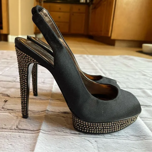 BCBG MAX AZRIA Black Sparkle Heels 7.5 WOW - Image 2