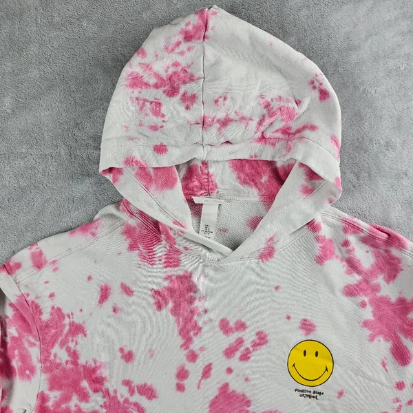 H&M Smiley Collaboration Positive Pullover Hoodie Women's Size Large Tye Dye - Image 2