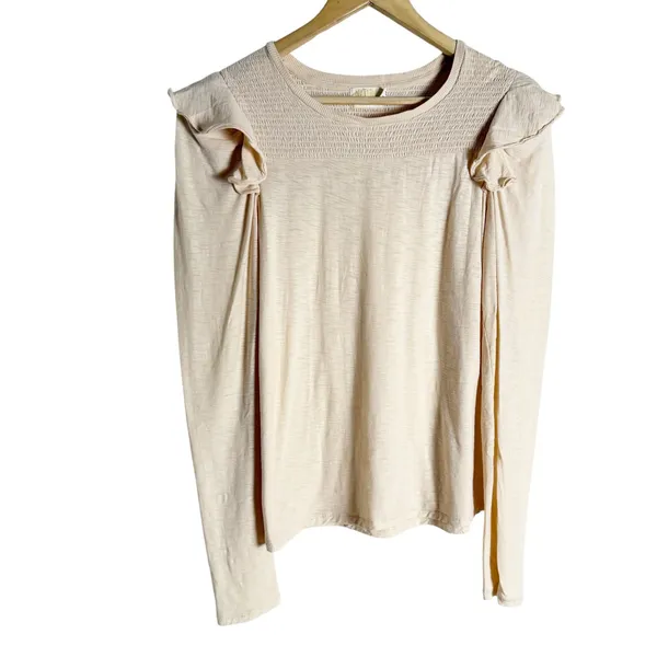Nation LTD Dalila Victorian Crewneck Ruffled Slub Cotton Tee Antique Cream L - Image 3